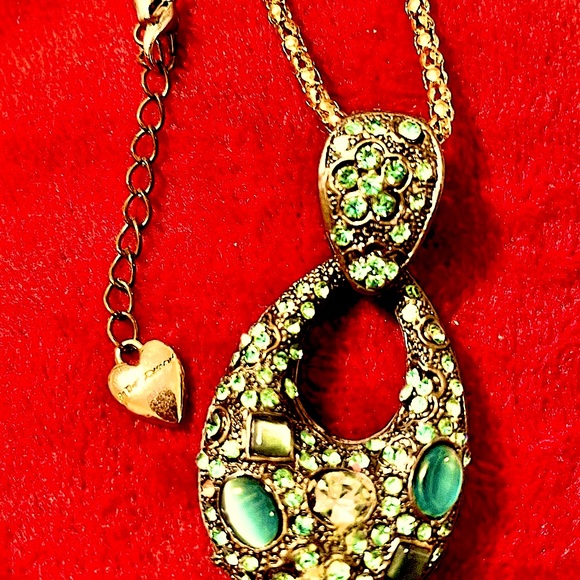 Crystal & faux opal necklace sparkly vintage BJ metal rare 3-D design filagree - Picture 2 of 5